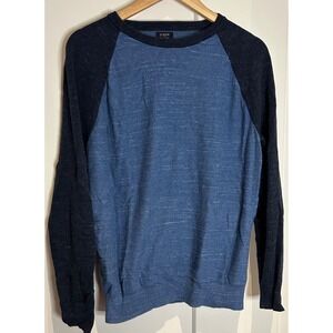 J.Crew Mens Medium Blue 100% Cotton Raglan Crewneck Sweater Two Tone Knit M